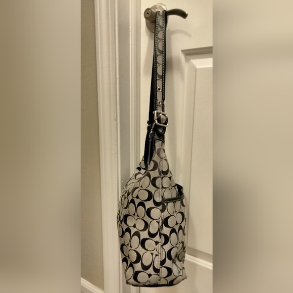 Coach Signature Patterned Black and Grey Handbag - Picture 3 of 12